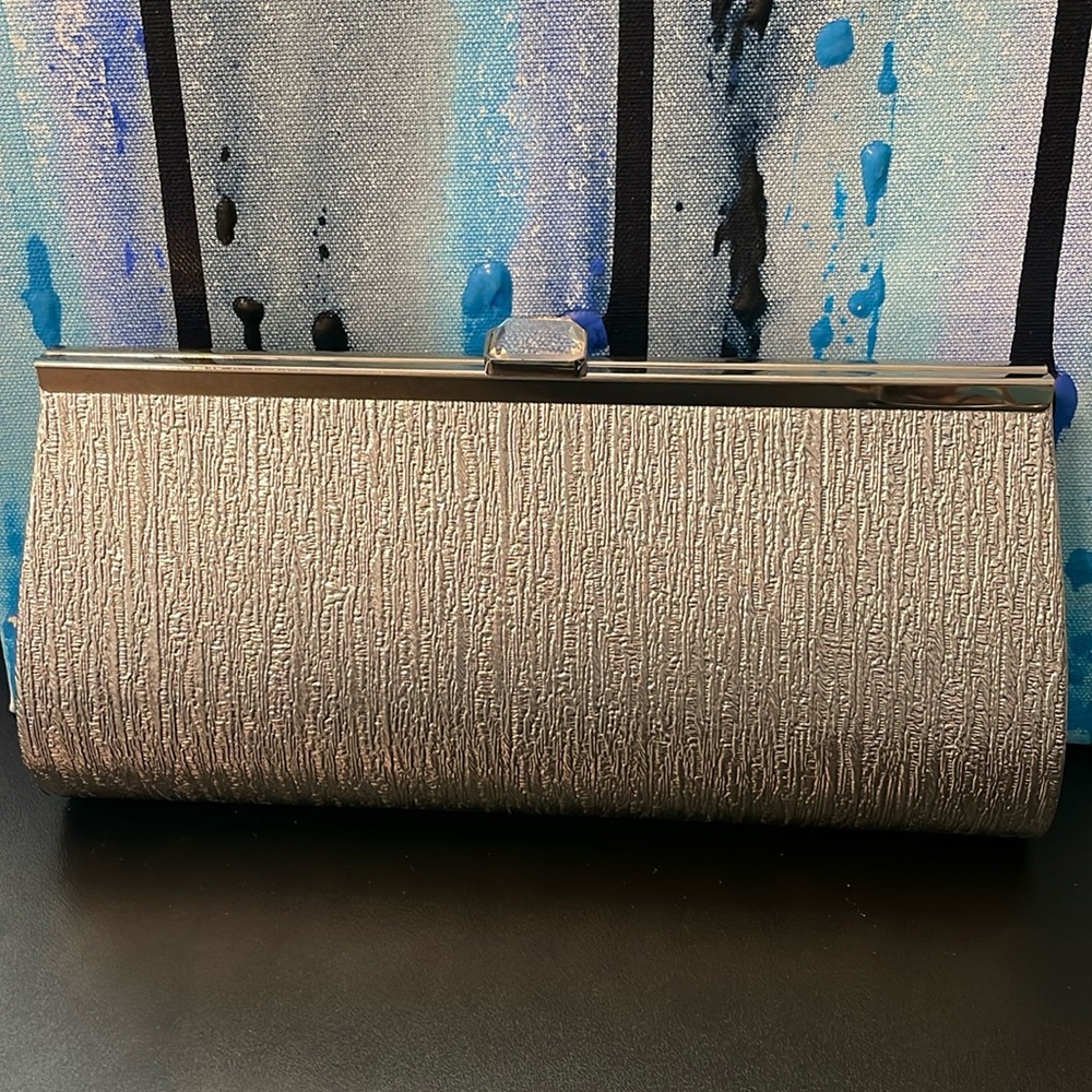 Lulu Townsend Silver Kiss Lock Clutch 9.5"x4.5'x2"